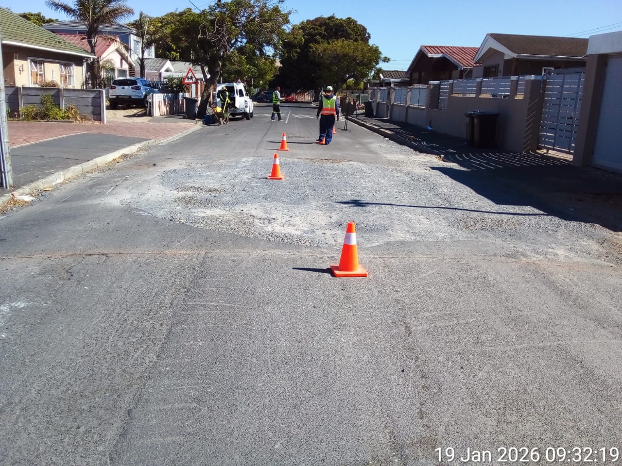 Sub-base preparation with cones, ready for asphalt